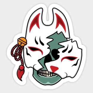 Japanese kitsune mask with skull Sticker